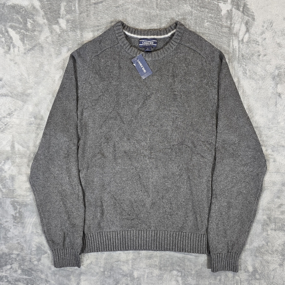 Lands' End Drifter Fisherman Style Knit Sweater Size Large Gray New NWT